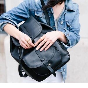 $228 Madewell J.Crew transport rucksacks backpack black leather NEW ⭐️